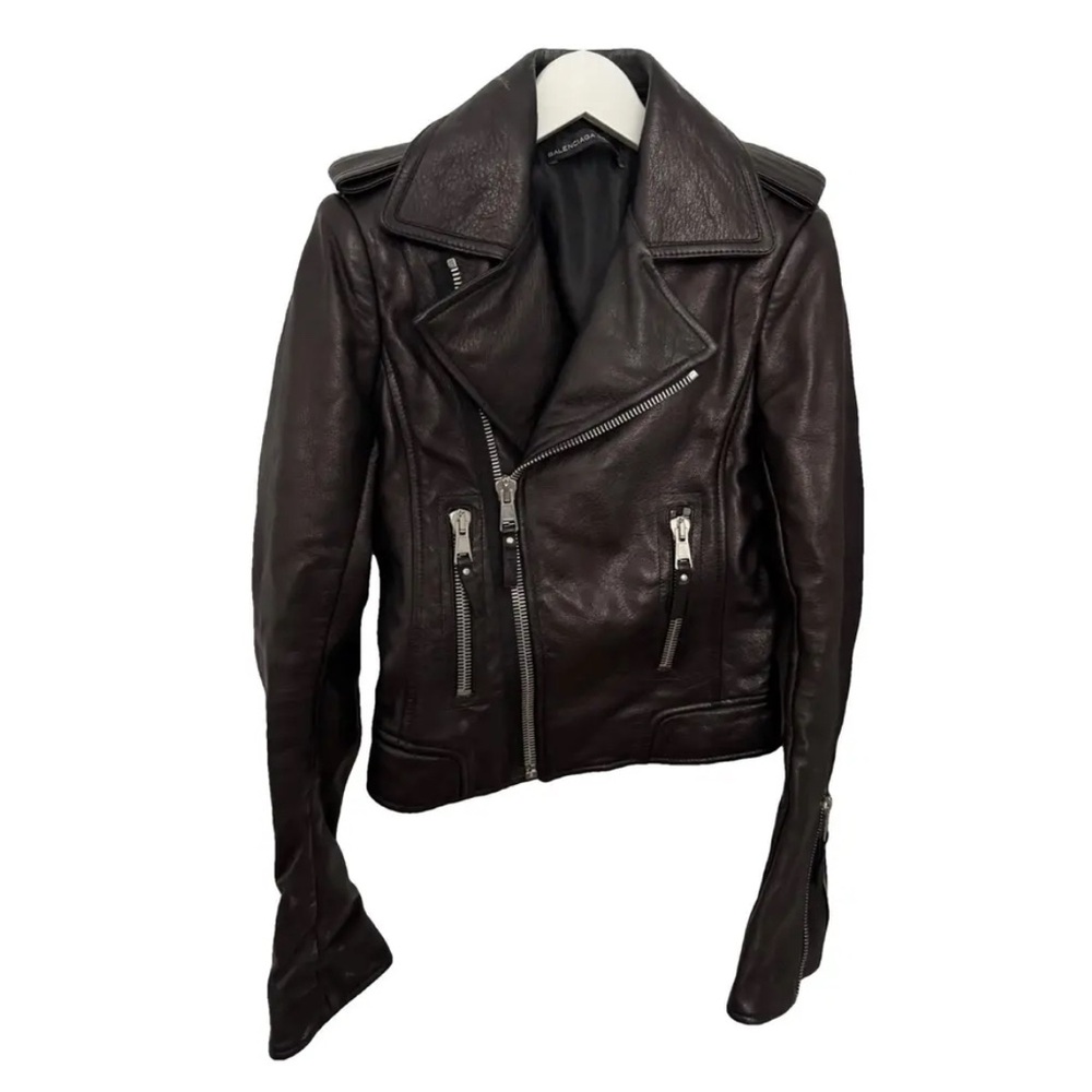 RARE Balenciaga Leather Moto Jacket – Espresso Brown